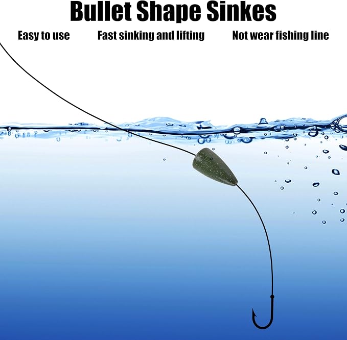 Bullet Fishing Weights Sinkers, 30pcs Worm Weights Fishing Sinkers for Bass Fishing Carolina Rig Texas Rig Slip Sinkers Sliding Fishing Weights Saltwater Freshwater