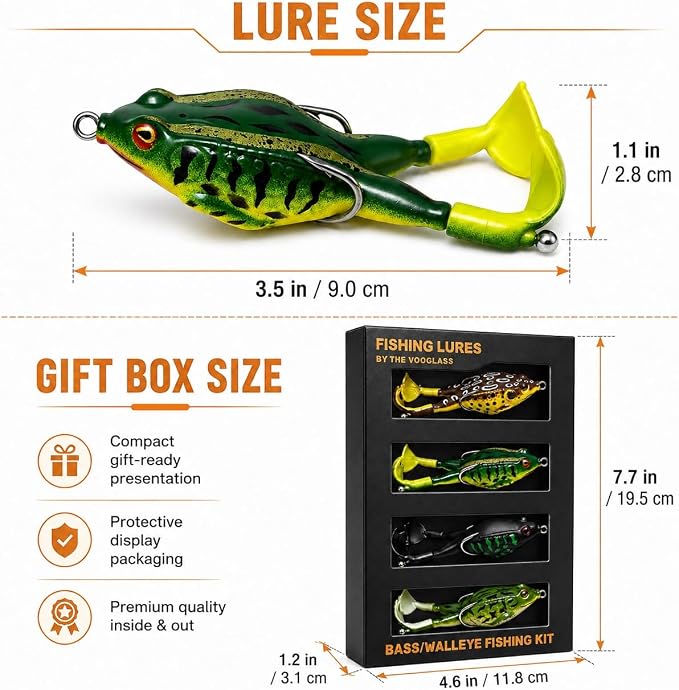 Soft Fishing Lure Kit for Bass/Trout/Pike/Salmon, 4Pcs Fishing Gear for Individually Packaged Baits with Gift Box