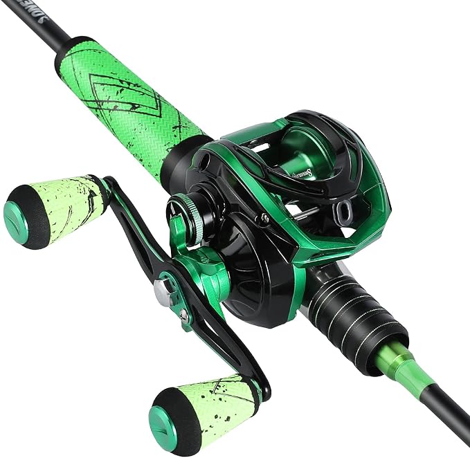 One Bass Fishing Rod and Reel Combo, Medium Fast Baitcasting Combo, 24-Ton Carbon Fiber 2 Pieces Fishing Poles with Baitcaster Reel Super Polymer Handle