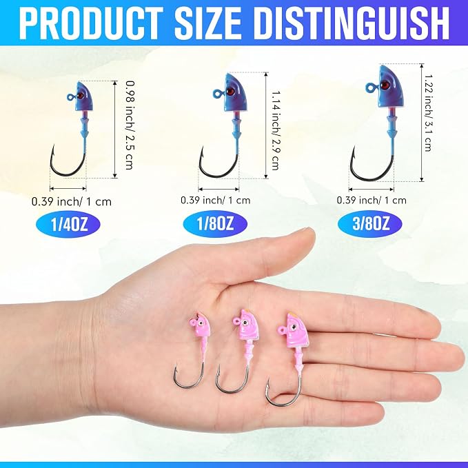 Vinsot Crappie Jig Heads 1/4oz 1/8oz 3/8oz 1/16oz 1/32oz Fishing Jig Hooks Simulation Fish Eye Ball Hook Bulk for Crappie Bass Trout Lures Gift