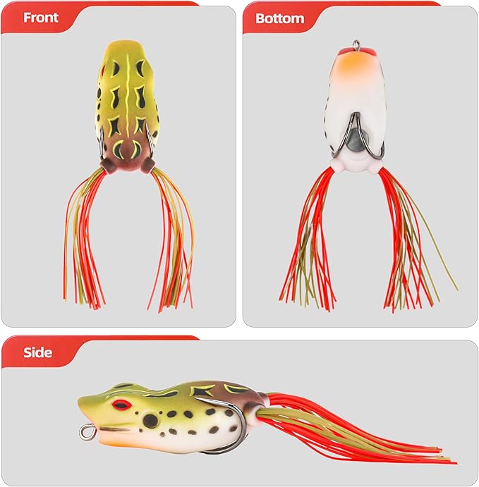 Soft Frog Lures, Topwater Swimbaits for Bass Fishing, Realistic PVC Design, Weedless Hooks, Perfect for Freshwater & Saltwater, Effective Fishing Lures for Pike & Snakehead