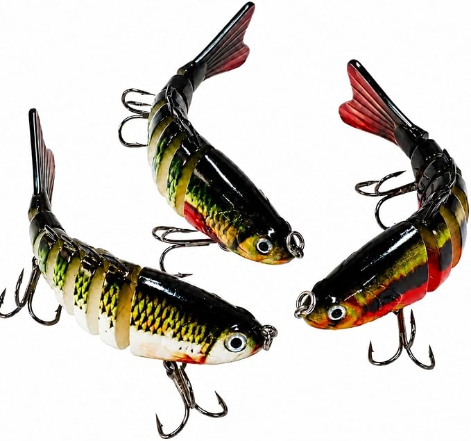 Multi Jointed Swimbait Hard Lure, 3.7in Slow Sinking Fishing Lures with Realistic S-Shaped Swimming Action, Built-in Gravity Transfer System & #6 Treble Hooks for Bass, Trout, Pike, Topwater Lure
