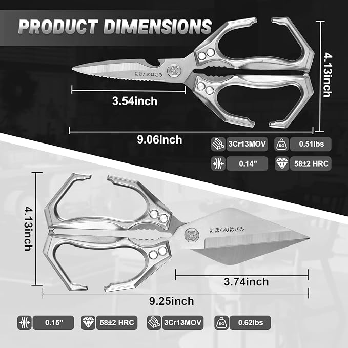 Dream Reach Kitchen Scissors Set - Multifunctional Heavy-Duty Kitchen Shears for Food, Meat Scissors Dishwasher Safe, Poultry Shears for Chicken, Meat, Seafood, Bone Cutting (Silver)