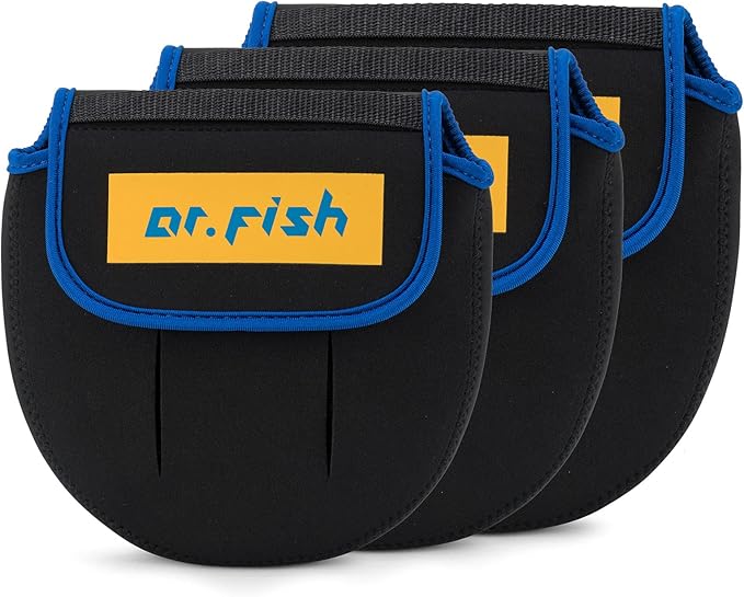 Dr.Fish Spinning Fishing Reel Cover, Fits 1000-6000+, Neoprene Protective Bag with Handle Slot, Spinning Reel Storage Case Pouch Accessories Mixed of 3