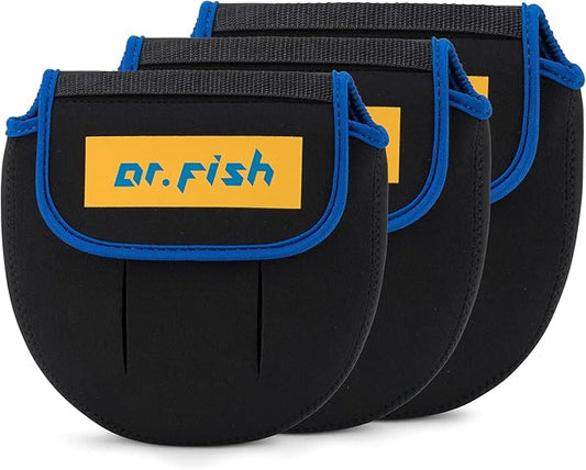 Dr.Fish Spinning Fishing Reel Cover, Fits 1000-6000+, Neoprene Protective Bag with Handle Slot, Spinning Reel Storage Case Pouch Accessories Mixed of 3