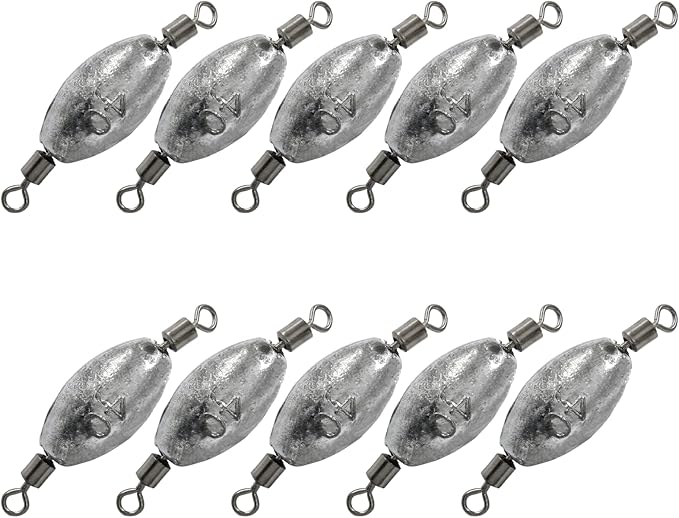 Uenhoy Fishing Weights Inline Trolling Fishing Sinker Tackle with Inner Swivels, Oval Drop Casting Fishing Weight Sinkers