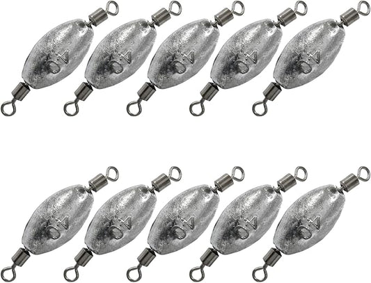 Uenhoy Fishing Weights Inline Trolling Fishing Sinker Tackle with Inner Swivels, Oval Drop Casting Fishing Weight Sinkers
