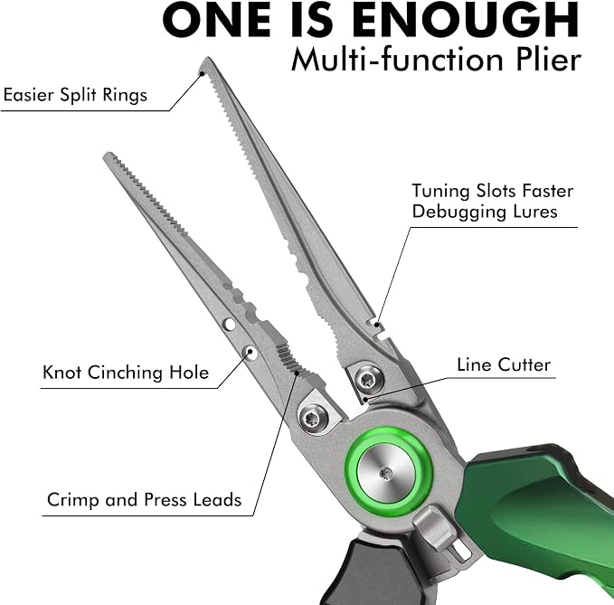 TRUSCEND Easy Use Lockable Fishing Pliers with Tungsten Carbide Cutter, Innovative Ergonomic Handy Handle, Saltwater Corrosion Resistant Teflon Coated Fishing Tool, Light Multi-Function Fishing Gear