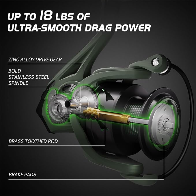 BILLINGS Spinning Reel,Max Drag 18Lbs,5+1 Stainless Steel Ball Bearings,5.2:1 Gear Ratio,for Saltwater&Freshwater,Smooth Powerful Spinning Fishing Reels,Size 2000-4000