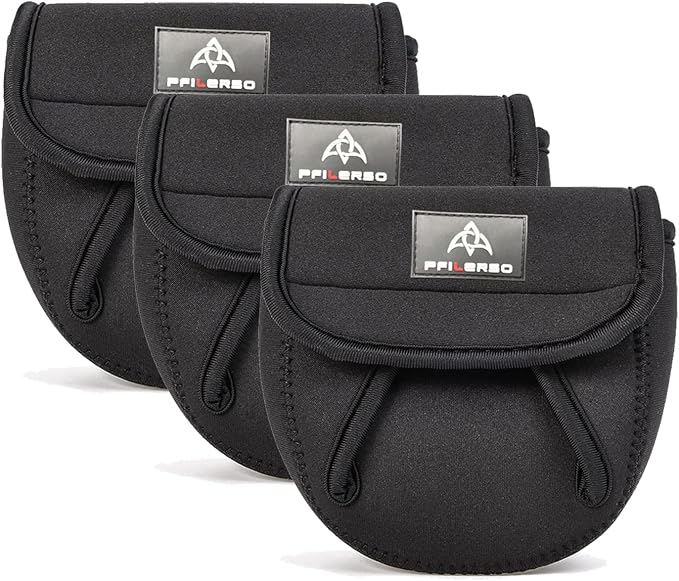 PFIERSO 3Pcs Fishing Spinning Reel Covers Bag Baitcasting Trolling Fishing Reel Protective Case Pouch Sleeve Gloves Fishing Bags Fits 1000-8000 Series Reel 3Size (Meidum-3Pack)