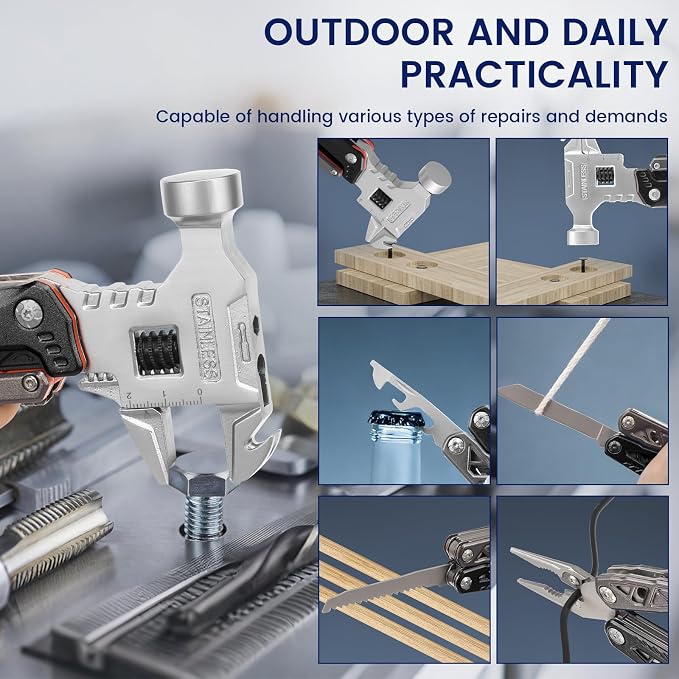 18-in-1 Multipurpose Tool Kit, Survival Camping Gear & Fishing Gifts, Multitool with Hammer, Pliers, Screwdriver and Pocket Knife for Dad Men(Black)