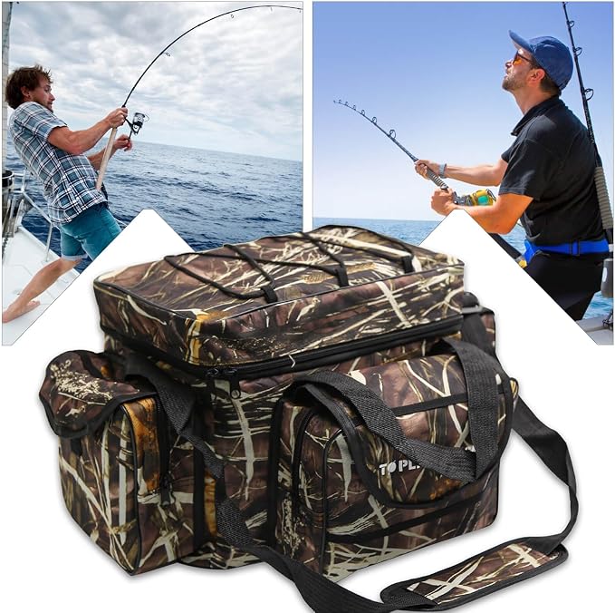 Fishing Tackle Bag for Saltwater or Freshwater, Water-Resistant 3600 Tackle Box Bag, Fishing Bags for men 19.68 * 11.81 * 9.84in Camouflage Color