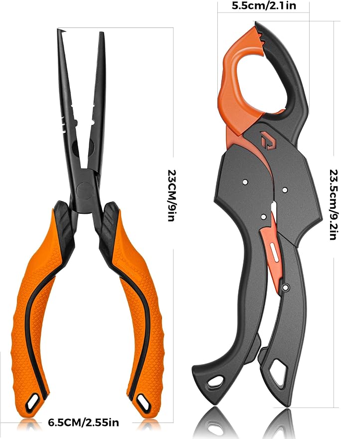 Fish Gripper 9.2",Muti-Function Line Cutter Fishing Pliers, Saltwater Fishing Tool Kit,Fishing Gear with Fishing Lanyard