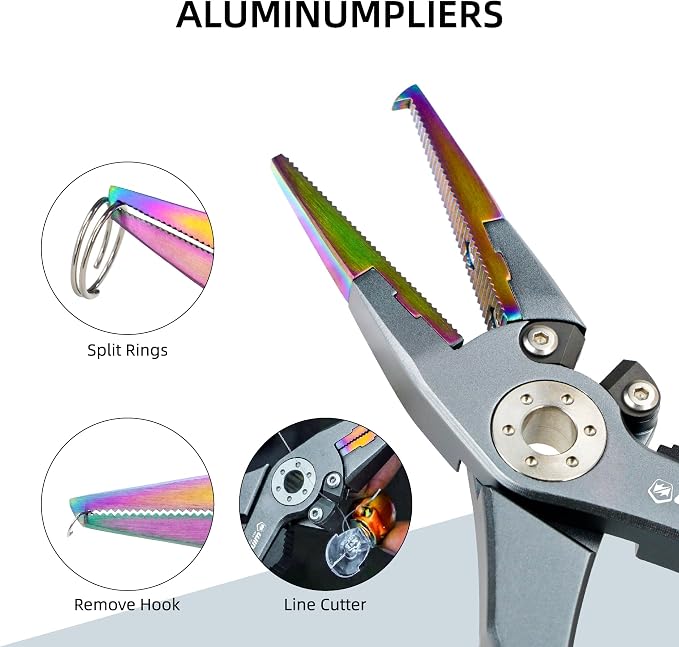 Fishing Pliers for Saltwater & Freshwater, with line Cutter, 6 or 7.5 inch, Hook Remover Pliers, SUS420 Jaws with Titanium Coating, Tungsten Carbide Cutter (Natural, 7.5 inch)