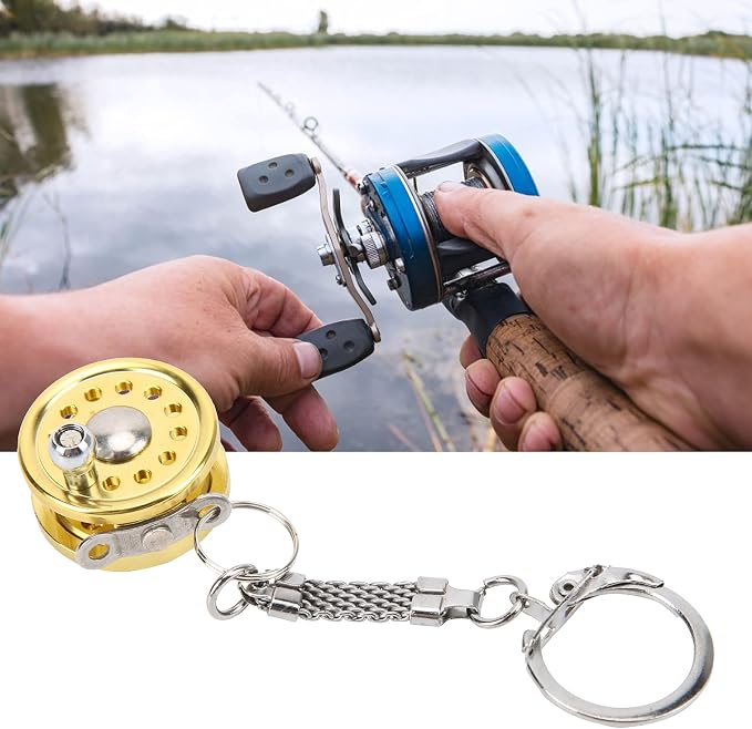 VBESTLIFE Mini Fishing Reel Keychain, Aluminum Alloy Fly Reel Key Ring Keychain Pendant Decorative Anglers