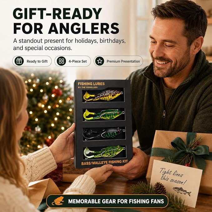 Soft Fishing Lure Kit for Bass/Trout/Pike/Salmon, 4Pcs Fishing Gear for Individually Packaged Baits with Gift Box