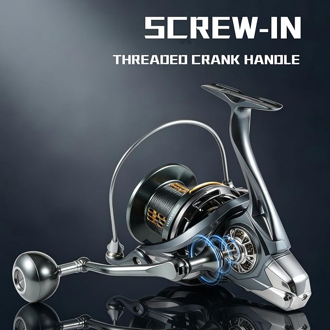 Fishing Spinning Reel, 10000/12000 Saltwater Spinning Reel, 45LBS Max Drag, CNC Aluminum Screw-in Handle & Spool, Oscillating Guide Rod System, Surf Fishing Reel for Beach & Boat Fishing