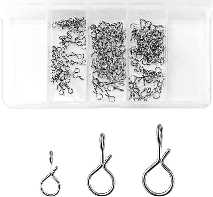 Alwonder 150-Pack Fly Fishing Snaps Twist Clips, 3/5 Sizes Stainless Steel Quick Change Lure Snaps No Knot Clip Quick Snap Fast Snap Lure Connector for Jigs Lures Fishing Clips Swivels Terminal Tackle