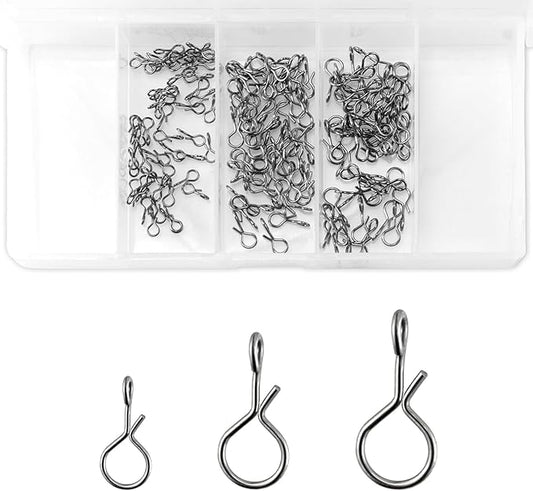 Alwonder 150-Pack Fly Fishing Snaps Twist Clips, 3/5 Sizes Stainless Steel Quick Change Lure Snaps No Knot Clip Quick Snap Fast Snap Lure Connector for Jigs Lures Fishing Clips Swivels Terminal Tackle