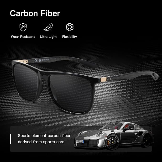 ZENOTTIC Square Polarized Sunglasses for Men Ultralight Carbon Fiber Sun Glasses Driving Fishing Golf Sports UV400 Protection