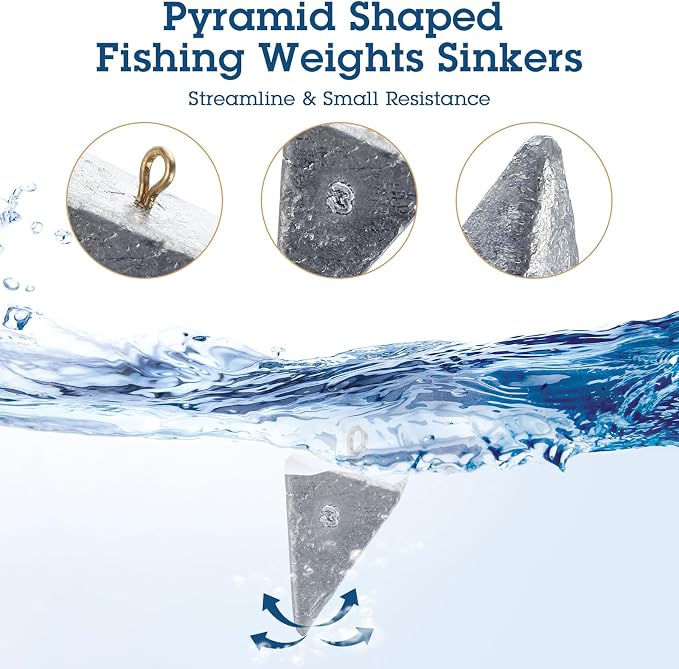 36 Pcs Pyramid Fishing Weights Sinkers Saltwater Pyramid Sinkers Rig Fishing Weights Gear Tackle Surf Casting Freshwater Ocean Catfish