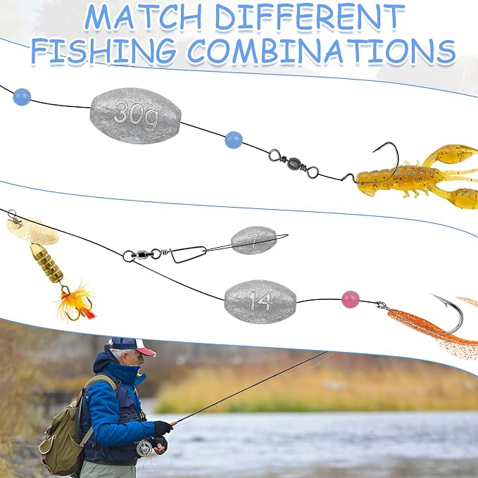 Egg Weights Fishing Sinkers Weights Assortment Lead Oval Shaped Drop Weights Sinker Tackle for Freshwater Saltwater Fishing Bass Casting