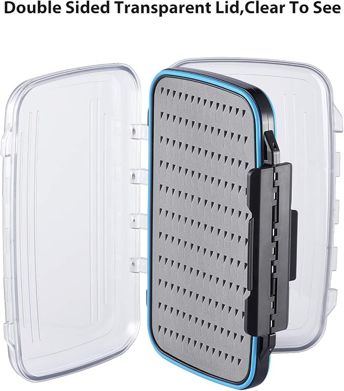 Gonex Fly Boxes for Fly Fishing Jig Boxes Two-Sided Waterproof Lightweight Fly Fishing Box Easy Grip Transparent Lid Fly Fishing Lures Box, 7.3"x 4.6"x 1.5", Grey