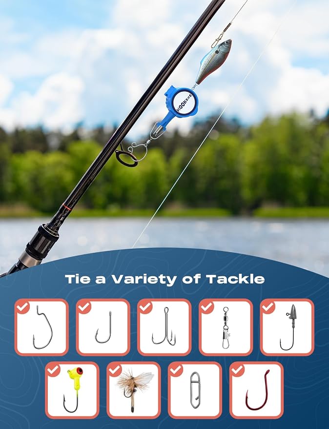 HOOK-EZE 4-in-1 Fishing Knot Tying Tool, Treble Hook Covers Keeps Lures Safe, Hook Sharpener, Lure Wraps for Fishing Rod, Fishing Line Cutter Accessories Gifts for Anglers Fishermen