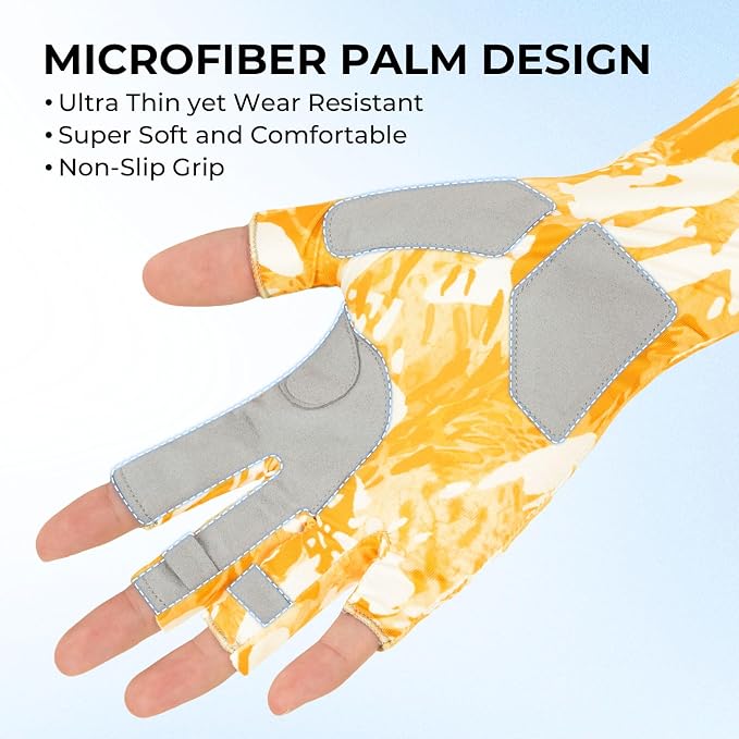 KastKing Agies Fishing Gloves Men, UPF 50+ Sun Gloves UV Protection, Cooling Quick-Dry 3/4 Fingerless Gloves with Extended Cuff, Microfiber Palm & Pull Tabs, for Fishing, Kayaking, Hiking, Hunting