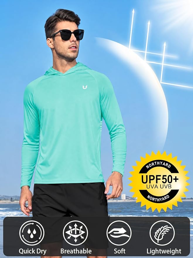 NORTHYARD Men's UPF 50+ Rash Guard Hoodie Long Sleeve Sun Protection Shirt Fishing Swim Beach Hiking Quick Dry Lightweight