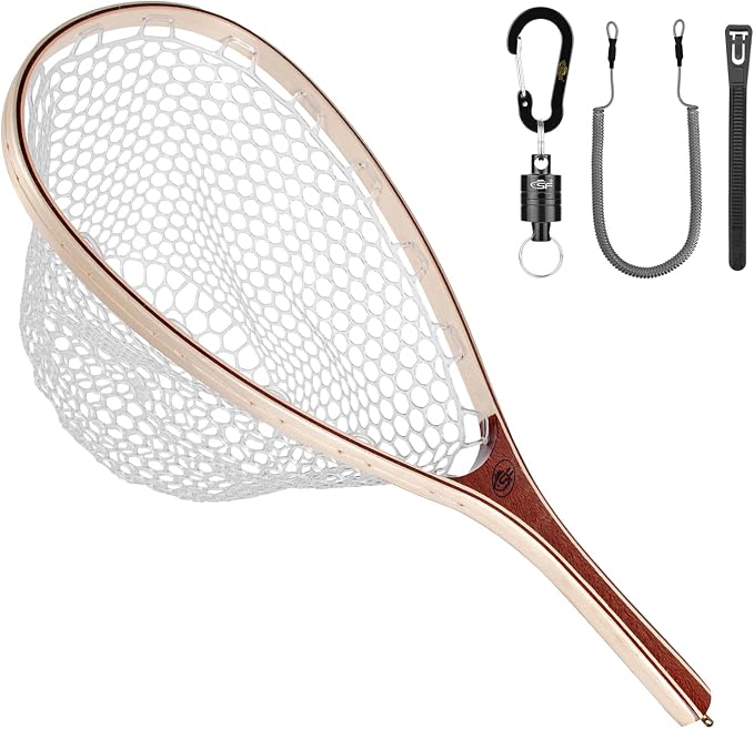 SF Fly Fishing Landing Net Soft Rubber Mesh Trout Net Catch and Release Net