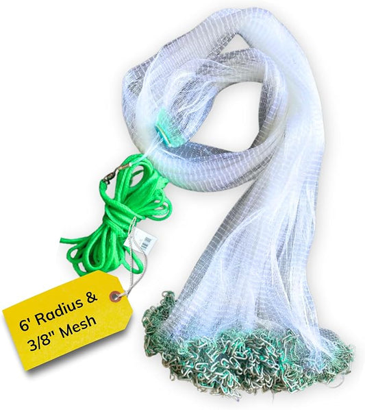 Cast Nets 4.5ft-10ft Radius|3/8",1/2",1" Mesh for Fishing with Chain Bottom, Salt Water Casting Fishing Net Gear, Easy Throw Nets Fishing Bait - Elite Series