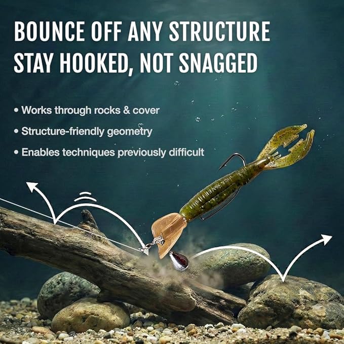 Headbanger BottomRocker Deep Diving Jig Head – Weedless Swimbait Head for Craws & Creature Baits – Patented Action Lip Prevents Rising – Texas Rig Bass Lure – 3/8 oz & 1/2 oz