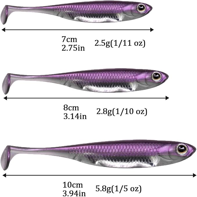 QualyQualy Soft Plastic Swimbait Paddle Tail Shad Lure Soft Bass Shad Bait Minnow Paddle Tail Swim Bait for Bass Trout Walleye Crappie - 2.75in, 3.14in, 3.94in, 5in