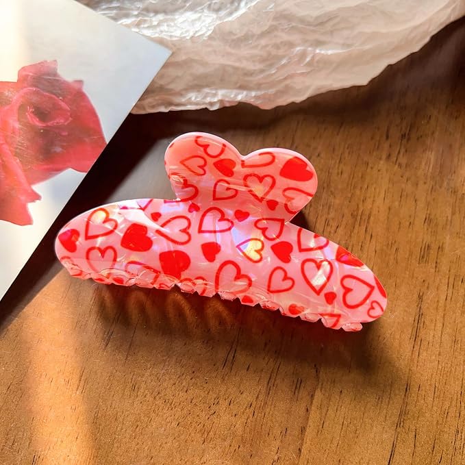 1 Pack Heart Hair Claw Clips Red Heart Hair Clips for Anniversary Hair Accessories Large Acrylic Hair Jaw Clips Strong Hold Laser Hair Clamp Clips for Women Hair Supplies