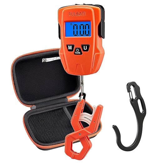 Fish Scale Digital Fishing Scale with Lip Gripper & Replaceable Hook, Auto Unit Recall, 110 lb Capacity, Memory & Total, Multi-Mode lb/oz/kg with LCD Display, Fishing Gift for Men