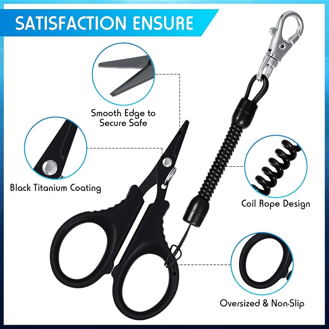 Minatee 3 Pieces Fishing Scissors, Stainless Steel Fishing Line Cutter Portable Braided Line Cutter with Titanium Coating Fishings with Hook and Retractable Coil Lanyards Accessories