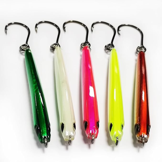Kmucutie 5 Pieces Epoxy Resin Fishing Jig Lure Great for Inshore and Offshore Game Fish,Artificial Lures for Grouper,Dogtooth,Bass Salmon
