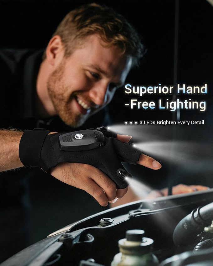 ThxToms Fathers Day Dad Gifts from Daughter Son Wife, Rechargeable Flashlight Gloves, Gift for Men Husband Him Birthday Christmas, Cool Gadget Finger Lights Waterproof for Camping Fishing Repairing