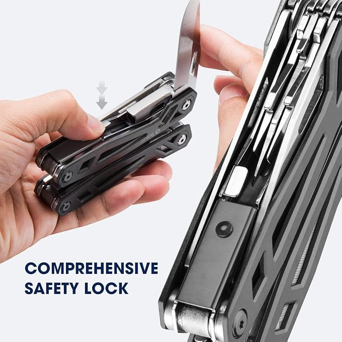 BIBURY Multitool with Pocket Knife, 21-in-1 Stainless Steel Pliers with Screwdriver, Safety Locking Multi tools with EDC Knife for Survival, Camping, Fishing, Repair, Birthday Gifts for Men Women