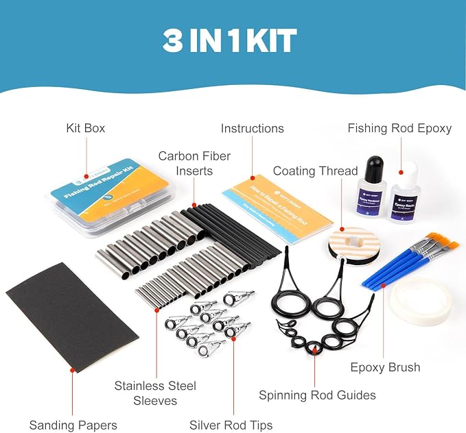 Fishing Rod Repair Kit Complete, Easy&Quick Approach to Repair Broken Fishing Pole with Epoxy Glue