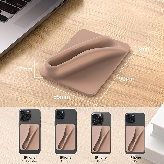 DOB SECHS Silicone Lip Holder for Cell Phone Lipstick Lip Glaze Phone Case Adhesive Back Stick On Holder for iPhone and Android Smartphone,Grey+Khaki