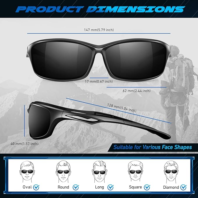 LINVO Polarized Sports Sunglasses Men Women UV400 Protection Wrap Around Goggles for Running Cycling Driving Fishing