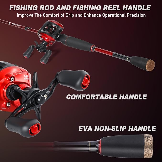 Sougayilang Fishing Rod and Reel Combo，Baitcaster Combo,5.9ft/6.9ft Carbon Fishing Pole,Lightweight Aluminum Spool Reel,Stainless-Steel Guides & Ergonomic Cork Grip