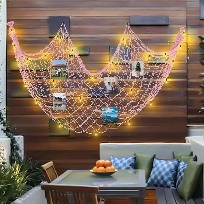 2 Pack Decor Fish Net for Party, 5x10 ft Large Pink Decorative Fishing Net for Mermaid, Ocean, Beach, Under The Sea Themed Parties, Hanging Plush Toys, Picture Display, Tables Runner & Balloon Stand