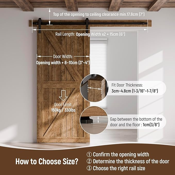 CCJH 14.5FT Single Sliding Barn Door Hardware Kit Black Basic Roller Carbon Steel Hanger Flat Track System for Closet Kitchen 1 Door 87 inch Wide