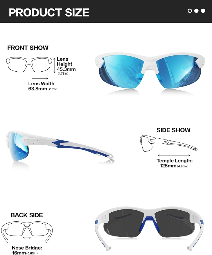 BIRCEN Mens Polarized Sunglasses for Sports: TR90 Lightweight Sun Glasses Wrap Around Shades for Fishing Driving Cycling