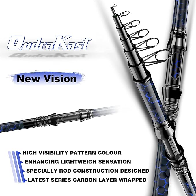Fishing Rod and Reel Combos, Unique Design with X-Warping Painting, Carbon Fiber Telescopic Fishing Rod with Reel Combo Kit with Tackle Box, Best Gift for Fishing Beginner and Angler
