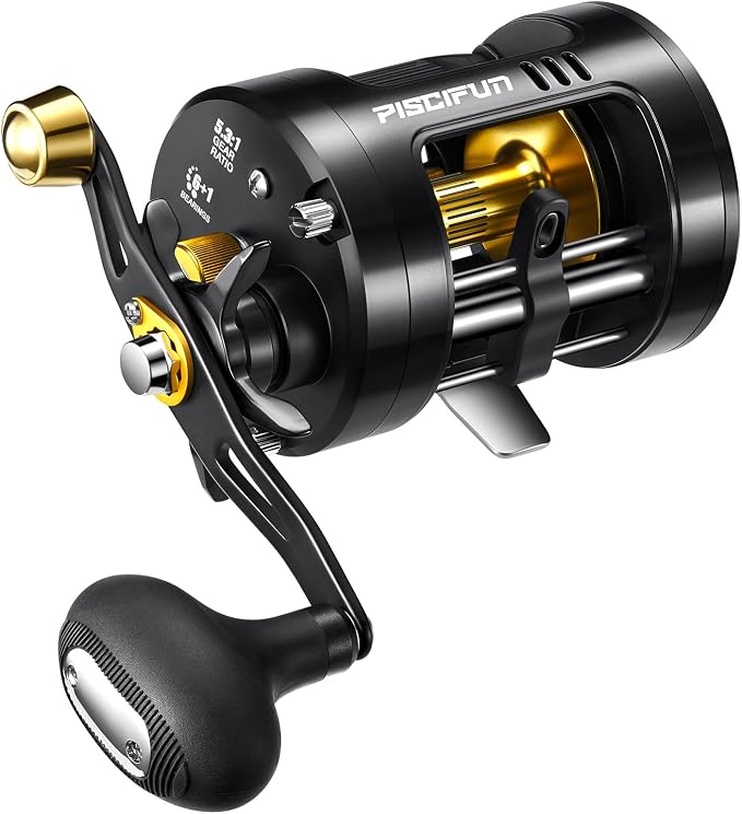 Piscifun Chaos Pro Baitcasting Fishing Reel, CNC Machined Aluminum Body Round Catfish Reel with 25LB Max Drag, Waterproof Trolling Reel with Level Wind & Magnetic Braking System for Lake & Saltwater