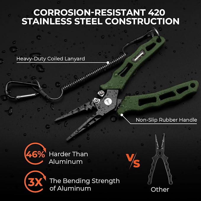 KastKing Cutthroat 7 inch Fishing Split Ring Pliers, 420 Stainless Steel Fishing Tools, Saltwater Resistant Fishing Gear, Tungsten Carbide Cutters